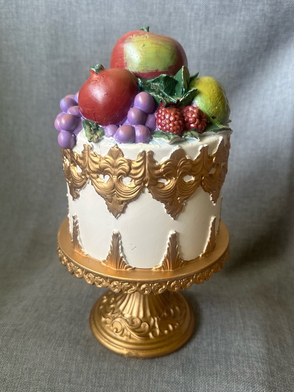 12” Fall Harvest Fruit Faux Gold Tabletop Cake - Picture 3 of 11
